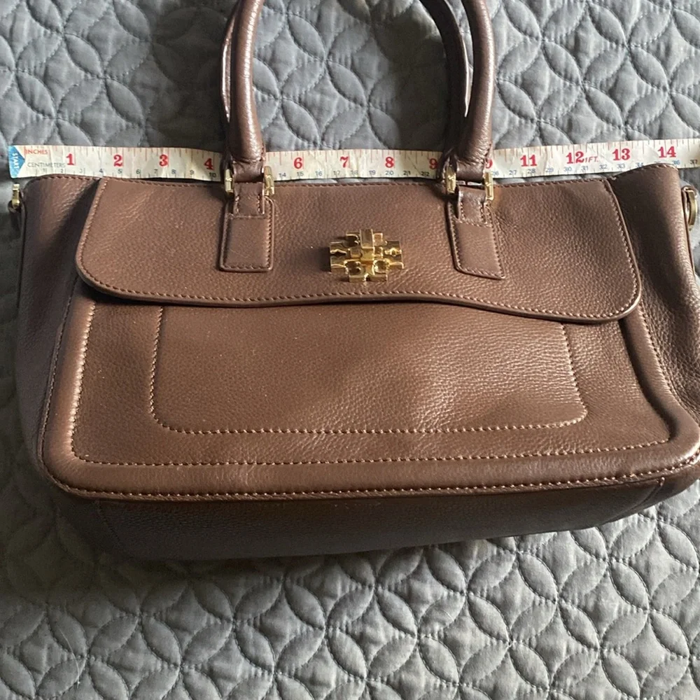 Tory Burch Brown Leather Satchel with Gold Hardware